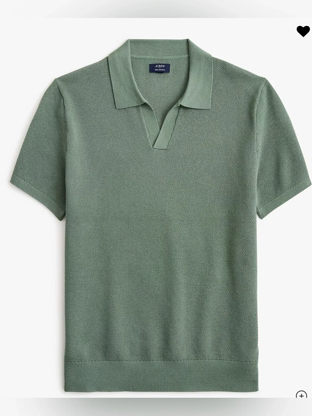 J. Crew 100% Cotton moss-stitch johnny-collar sweater-polo green shirt sleeve L